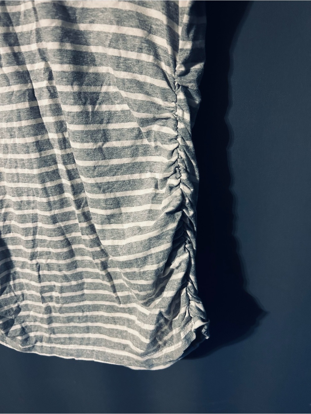 Maternity Short-Sleeve Striped Tee in Gray & White size Large - Picture 3 of 5